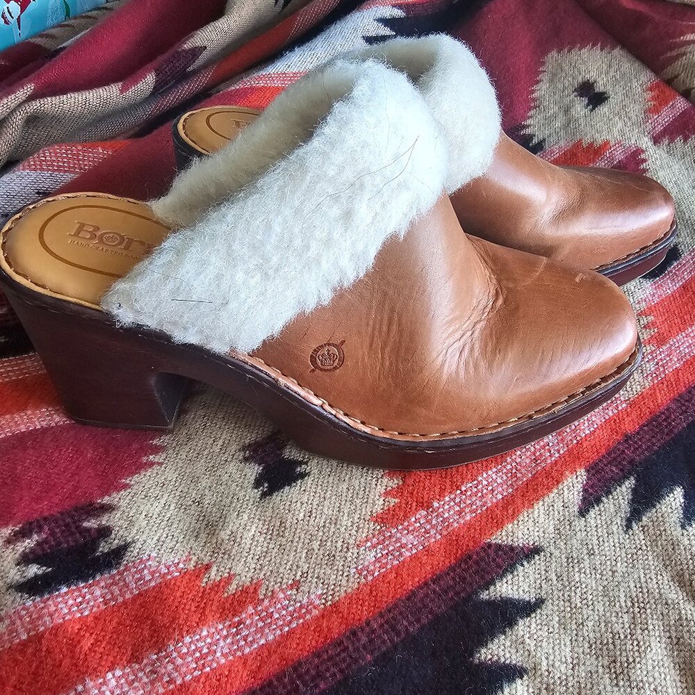 Born fur trimmed mules